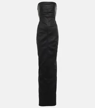 Strapless leather maxi dress