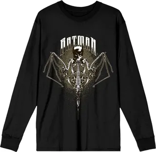 Batman Bat Mask With Bat Wings Men’s Black Crew Neck Long Sleeve Graphic Tee-3XL