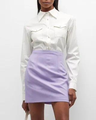 Lucille Topstitch Button-Front Shirt