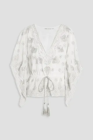 Sharita embellished crepe de chine blouse