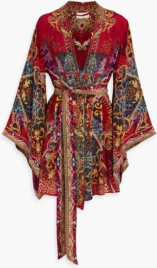 Belted embellished silk-chiffon mini wrap dress