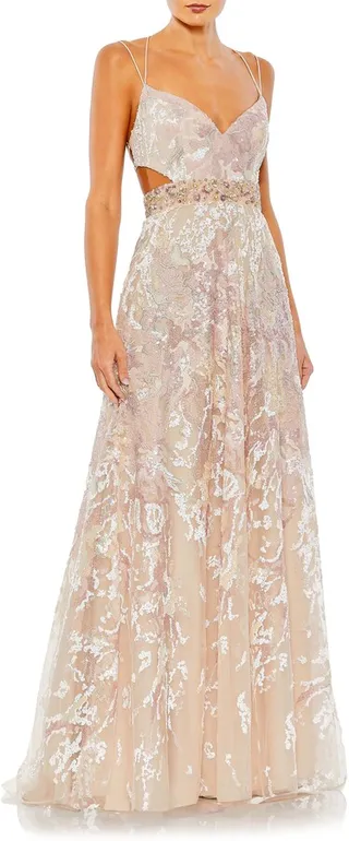 Sequin Strappy Cutout Tulle Gown
