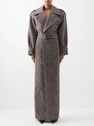 Herringbone Wool-blend Tweed Coat
