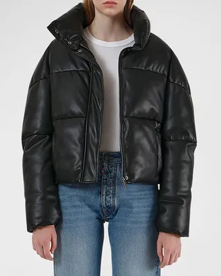 Jemma Vegan Leather Short Puffer Jacket