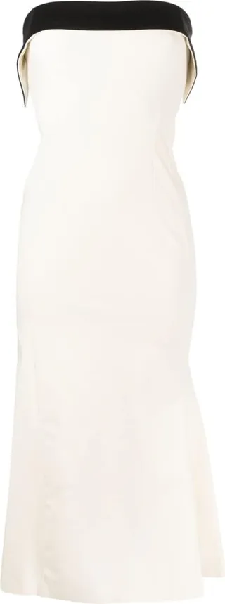Contrast-Trim Strapless Midi Dress