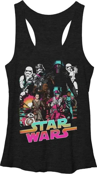 Women's Star Wars The Force Awakens Cartoon Racerback Tank Top - Black Heather - X Large