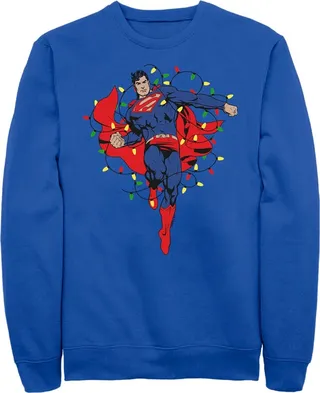 Men's Superman Christmas Lights Sweatshirt - Royal Blue - 2X Large
