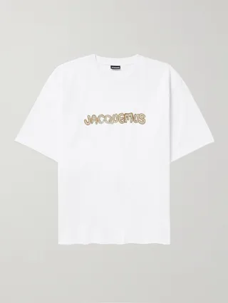 Raffia-Trimmed Cotton-Jersey T-Shirt