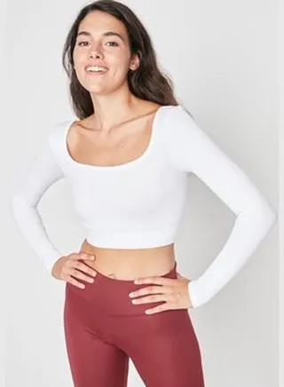 White Seamless/Seamless Crop Extra Stretchy Square Neck Sports Blouse TWOAW22BZ0450