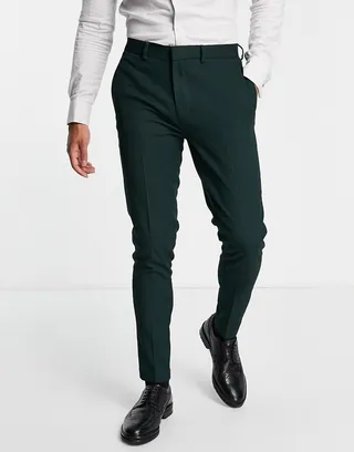 ASOS DESIGN wedding super skinny suit pants in forest green micro texture