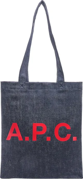 Denim shoulder bag with frontal print