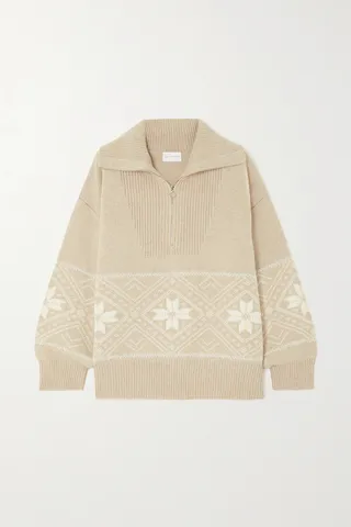 We Norwegians - Snowflake Fair Isle Merino Wool-blend Half-zip Sweater - Neutrals