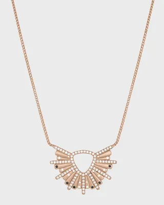 18k Rose Gold Sunburst Diamond and Black Diamond Pendant Necklace