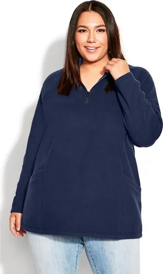 AVENUE | Women's Plus Size Polar Fleece Pocket Tunic - navy - 14W