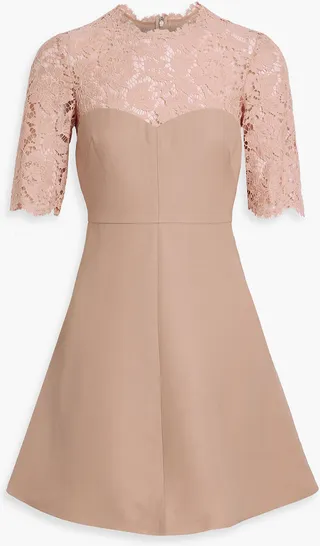 Lace-paneled wool and silk-blend crepe mini dress