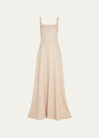Embroidered Square-Neck Gown