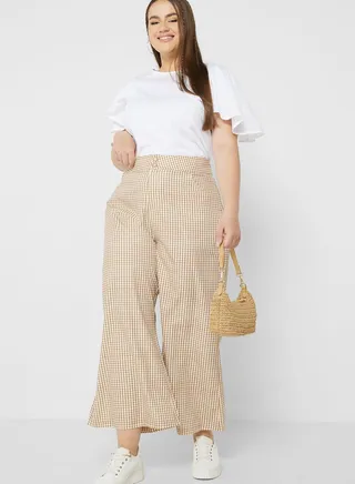 Button Detail Gingham Pants
