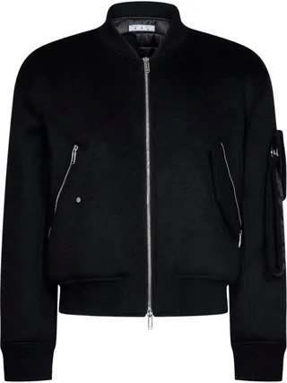 Off-White Zip-Up Long-Sleeved Bomber Jacket