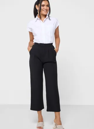 High Waited Slant Flap Pants