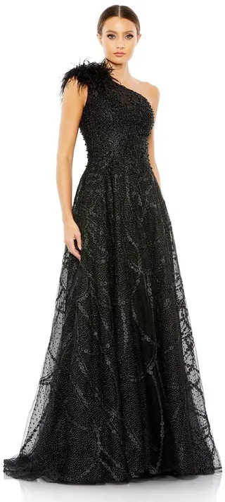 Embellished One Shoulder A Line Gown