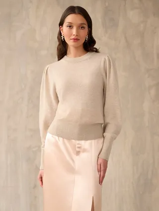 Cashmere Puff Sleeve Crewneck