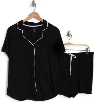 Short Sleeve Button Front Top & Shorts Pajamas