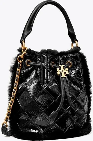 Fleming Soft Patent Shearling Bucket Bag