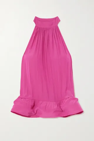 Lanvin - Satin Peplum Halterneck Top - Pink