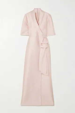 Reem Acra - Embellished Wrap-effect Mikado-piqué Gown - Pink