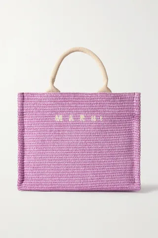 Marni - Embroidered Faux Raffia Tote - Purple