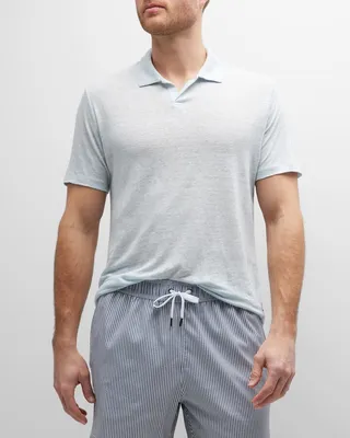 Men's Linen V-Neck Polo Shirt