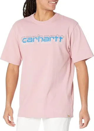 Carhartt Loose Fit Heavyweight Short Sleeve Logo Graphic T-Shirt (Foxglove Heather) Men's Clothing