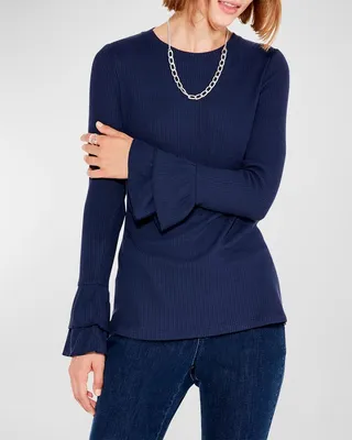 Cuffed Up Ribbed Bell-Sleeve Top