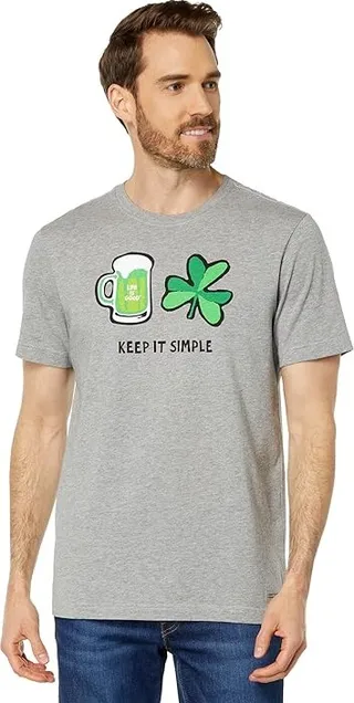 Life is Good Keep It Simple Beer Crusher Tee (Heather Gray) Men's Clothing