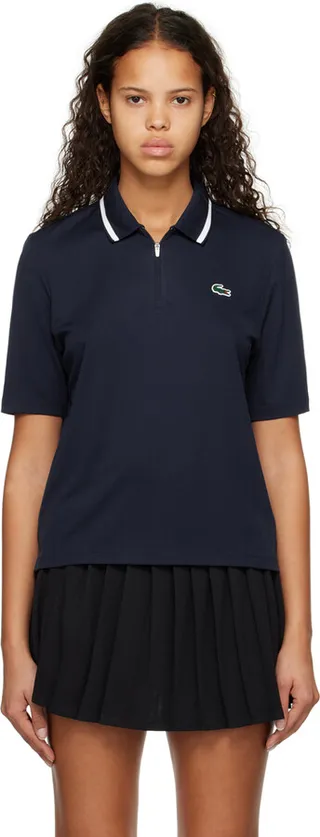 Lacoste Navy Zip Collar Golf Polo