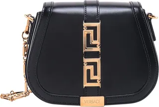 Leather shoulder bag with metal La Greca motif