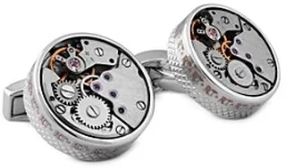 Tateossian Rhodium Plated Watch Skeleton Round Cufflinks