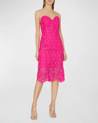 Luisa Strapless Sweetheart Lace Midi Dress