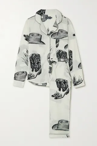 Desmond & Dempsey - Printed Cotton Pajama Set - Cream