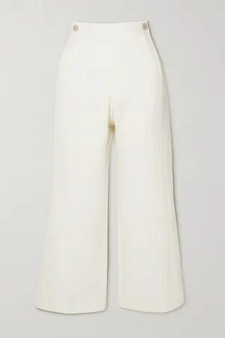 Chloé - Cropped Wool And Linen-blend Flared Pants - White