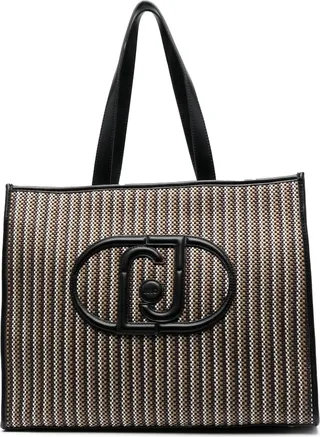 Embossed-Logo Striped Tote Bag