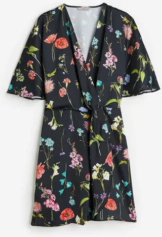 Satin Wrap-front Dress