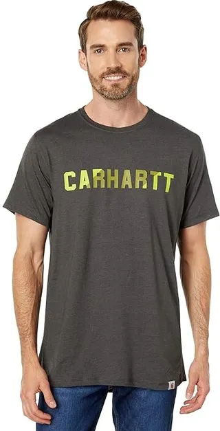 Carhartt Force Relaxed Fit Midweight Short Sleeve Block Logo Graphic T-Shirt (Carbon Heather) Men's Clothing