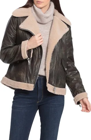 Relaxed Faux Shearling Moto Jacket