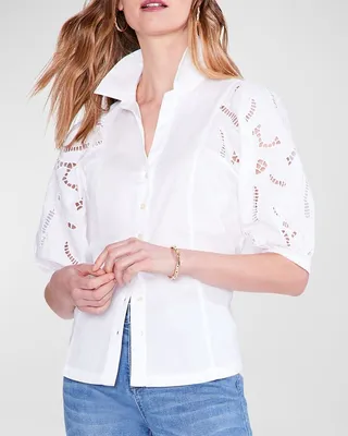 Puff-Sleeve Eyelet Shirt