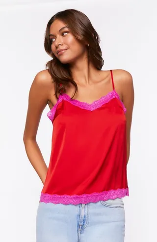 Satin Lace-Trim Cami