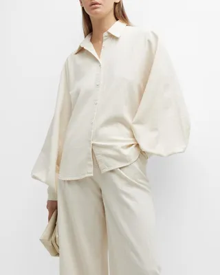 Claire Button-Front Balloon Sleeve Top