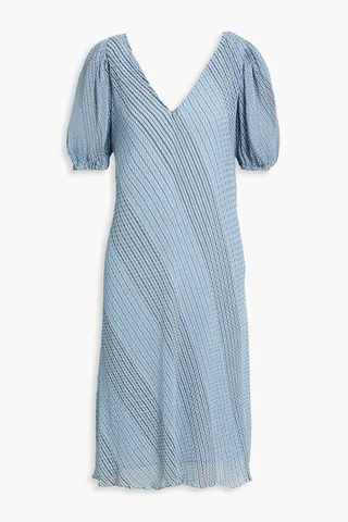 Pleated striped chiffon dress