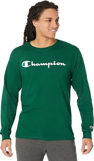 Champion Classic Graphic Big Logo Long Sleeve Tee (Forest Peak Green) Men's Clothing