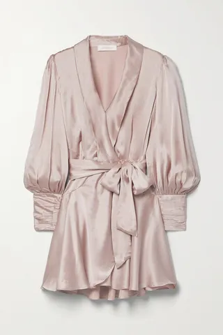 Zimmermann - Ruffled Silk-satin Mini Wrap Dress - Pink